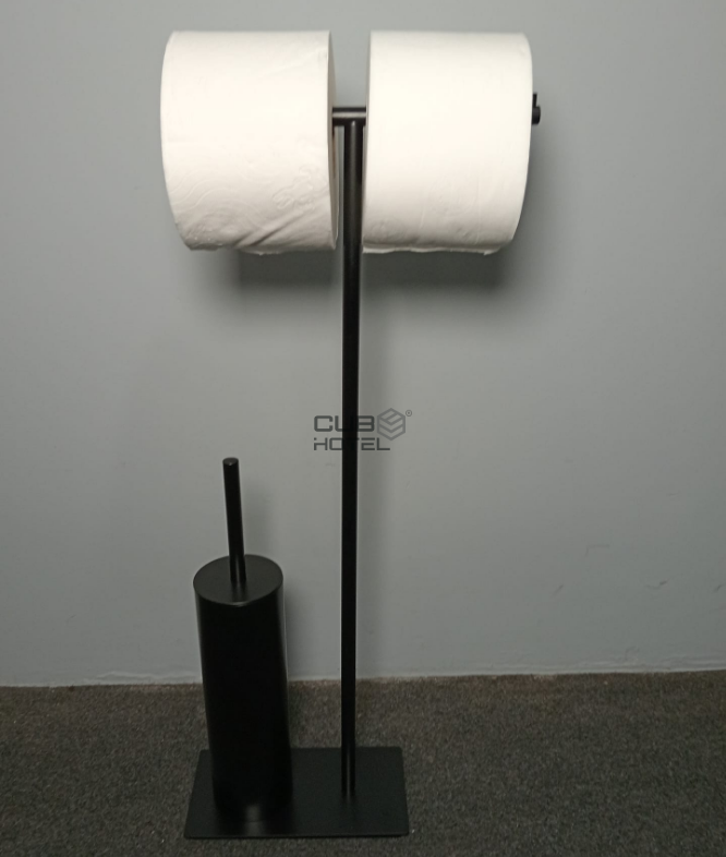 Portarrollos Doble con Escobilla de Baño de Acero Inoxidable Negro